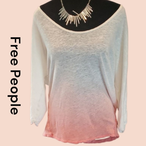 Free People Off the Shoulder Top. Soft Crean leading to Soft Orange. Size Small - Picture 1 of 4